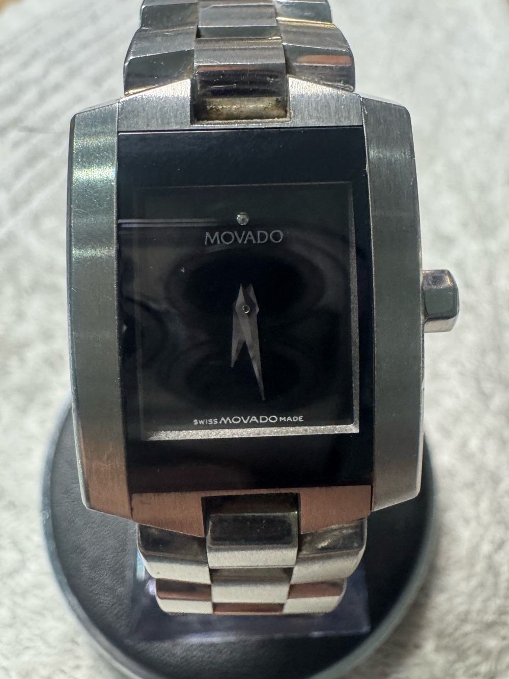 #103 Movado Silver Stainless Steel Watch with Black Dial